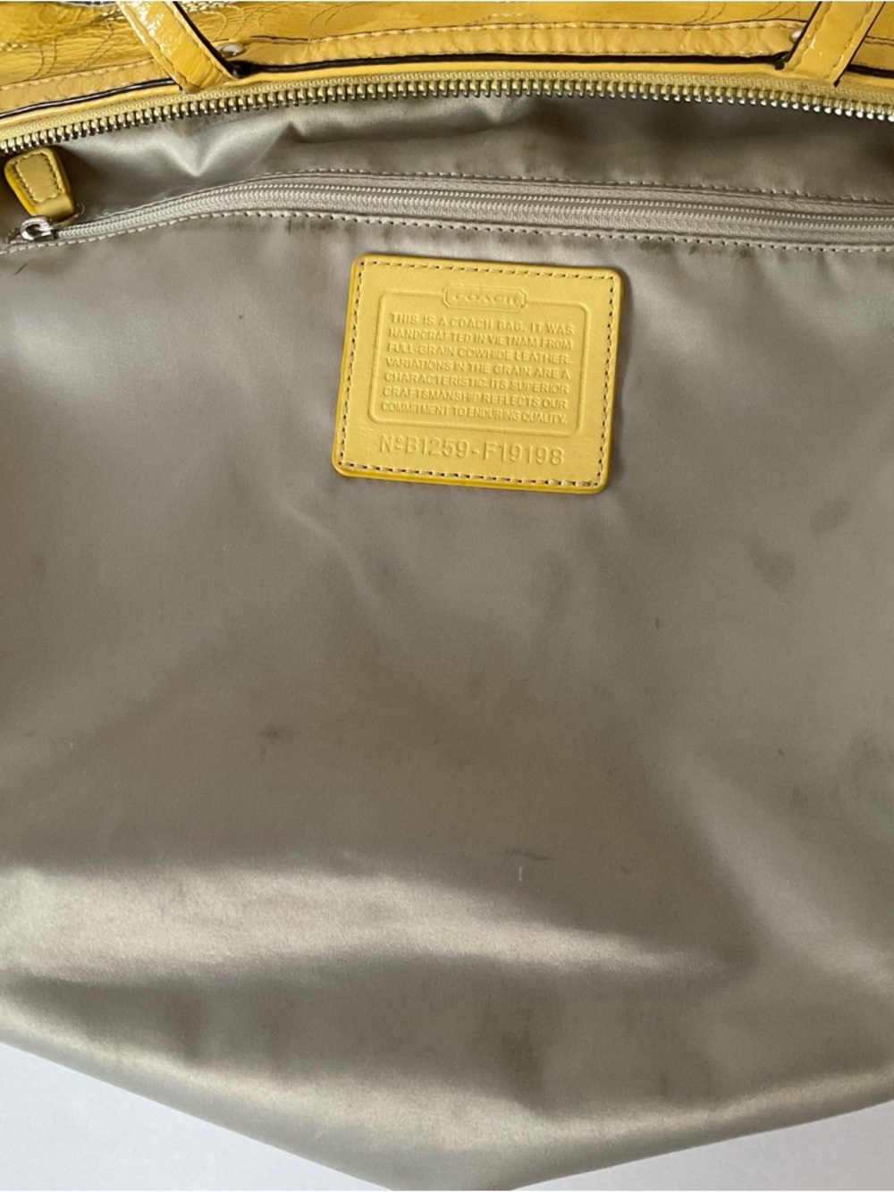 Coach 2012 Signature Patent Leather Tote in Canary Yellow (Flaws) - Picture 10 of 15